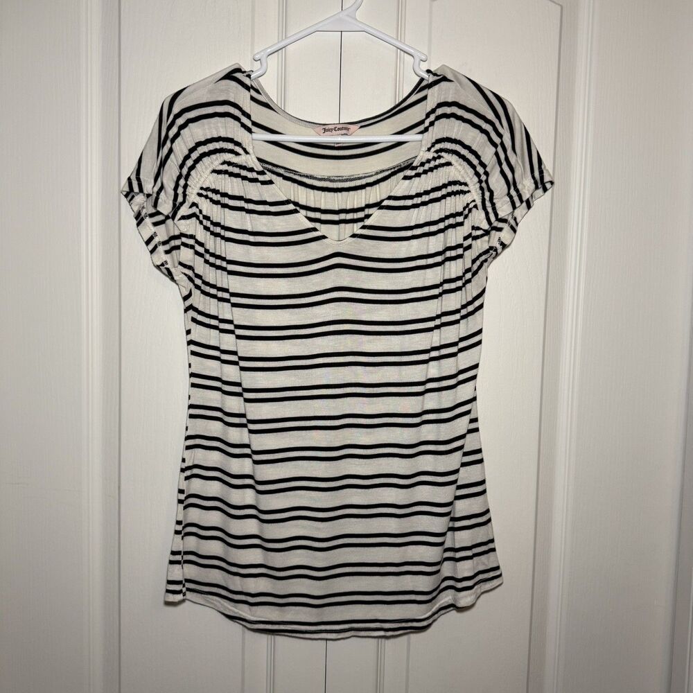 Vintage Juicy Couture Women’s B & W Striped Babydoll Knitted Top Y2K Size Small